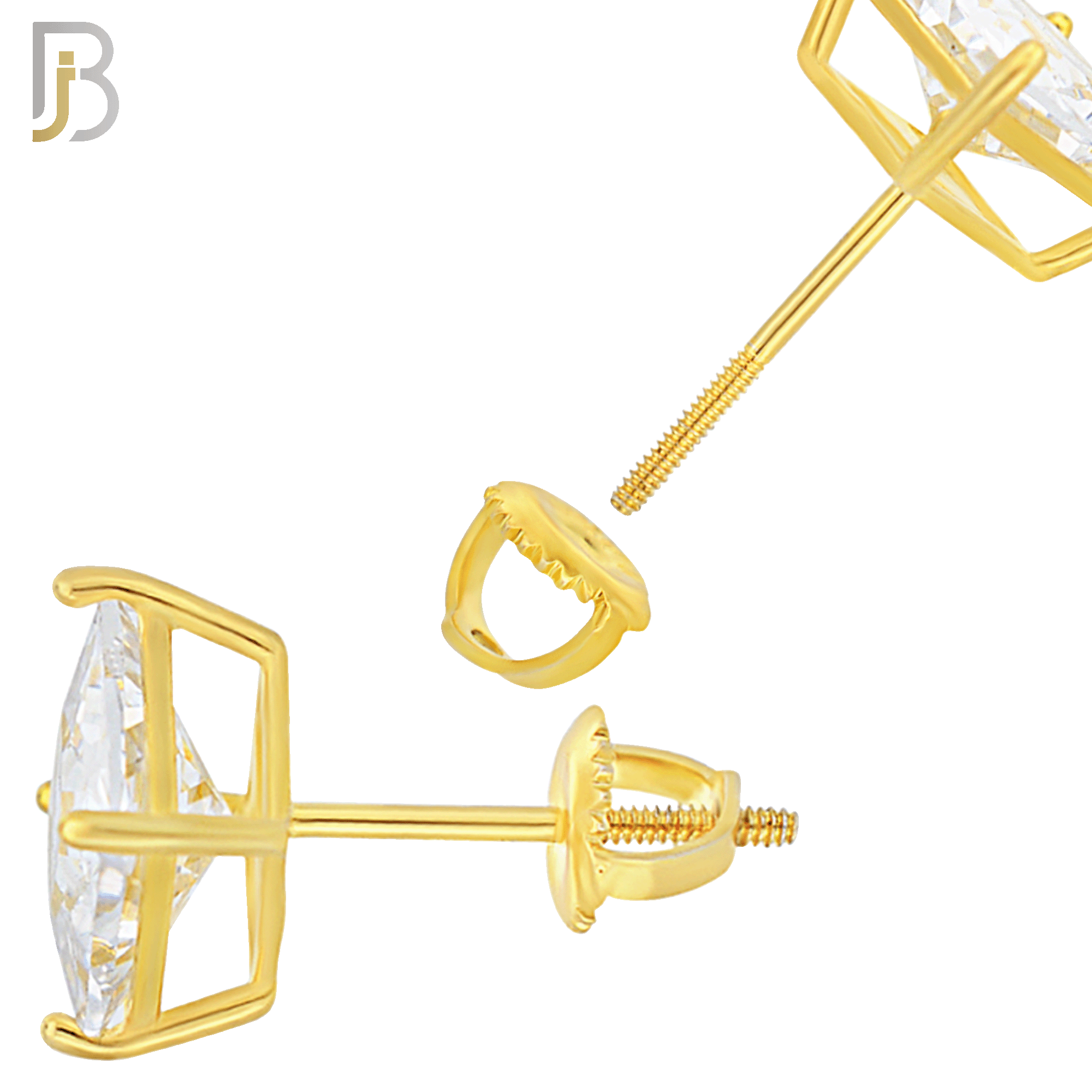 925-ES79-GC - .925 Sterling Silver Push Butterfly Screw Back Stud Earrings Casting Prong Setting with Round Clear Zircon image 1