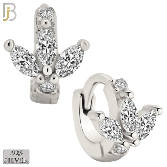 925-ES425 - 925 Sterling Silver Three Leaf CZ Huggies Earrings image 0