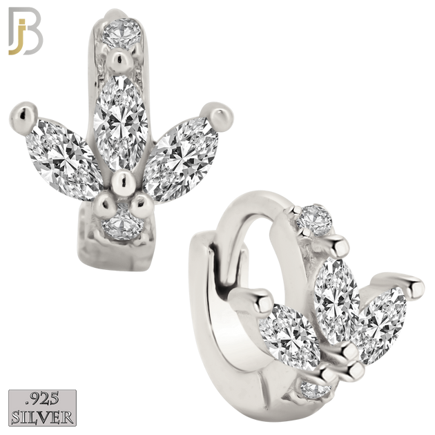 925-ES425 - 925 Sterling Silver Three Leaf CZ Huggies Earrings image 0