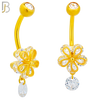 NB91 - 316L Stainless Steel Flower with Dangle CZ  Design CZ Banana Belly Ring and 5mm Screw Top image 2