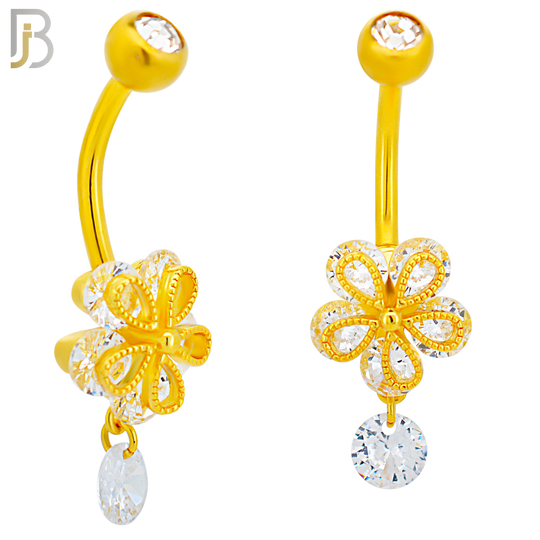 NB91 - 316L Stainless Steel Flower with Dangle CZ  Design CZ Banana Belly Ring and 5mm Screw Top image 2