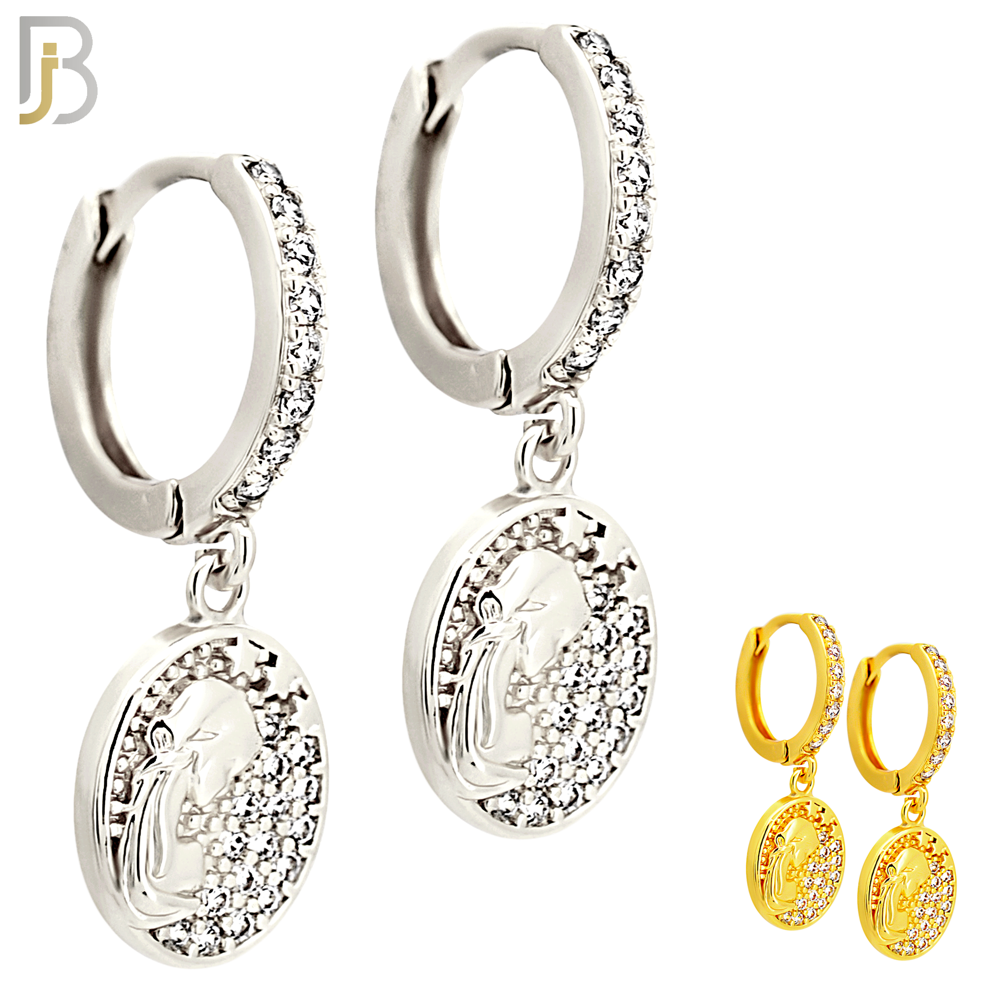 ES504 - 316L Stainless Steel Dangling Oval Praying Mary Huggies Earrings image 0