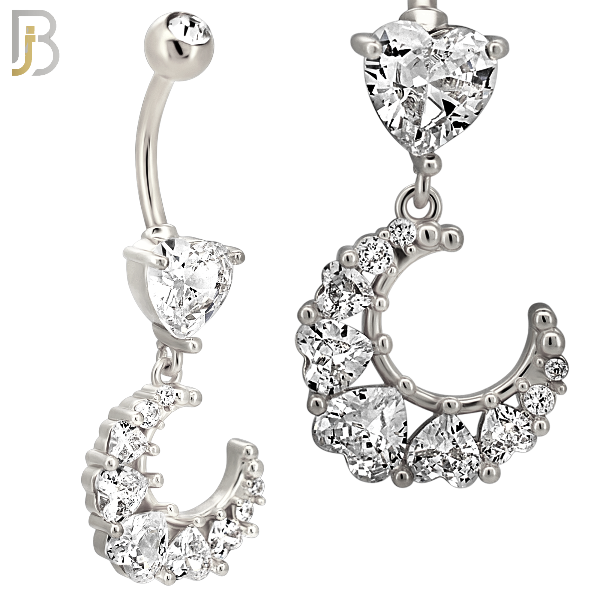 N0151 - 316L Surgical Steel Star CZ Studded Belly Ring with Pear CZ Drop image 2