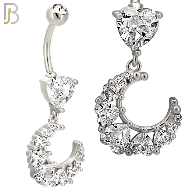 N0151 - 316L Surgical Steel Star CZ Studded Belly Ring with Pear CZ Drop image 2
