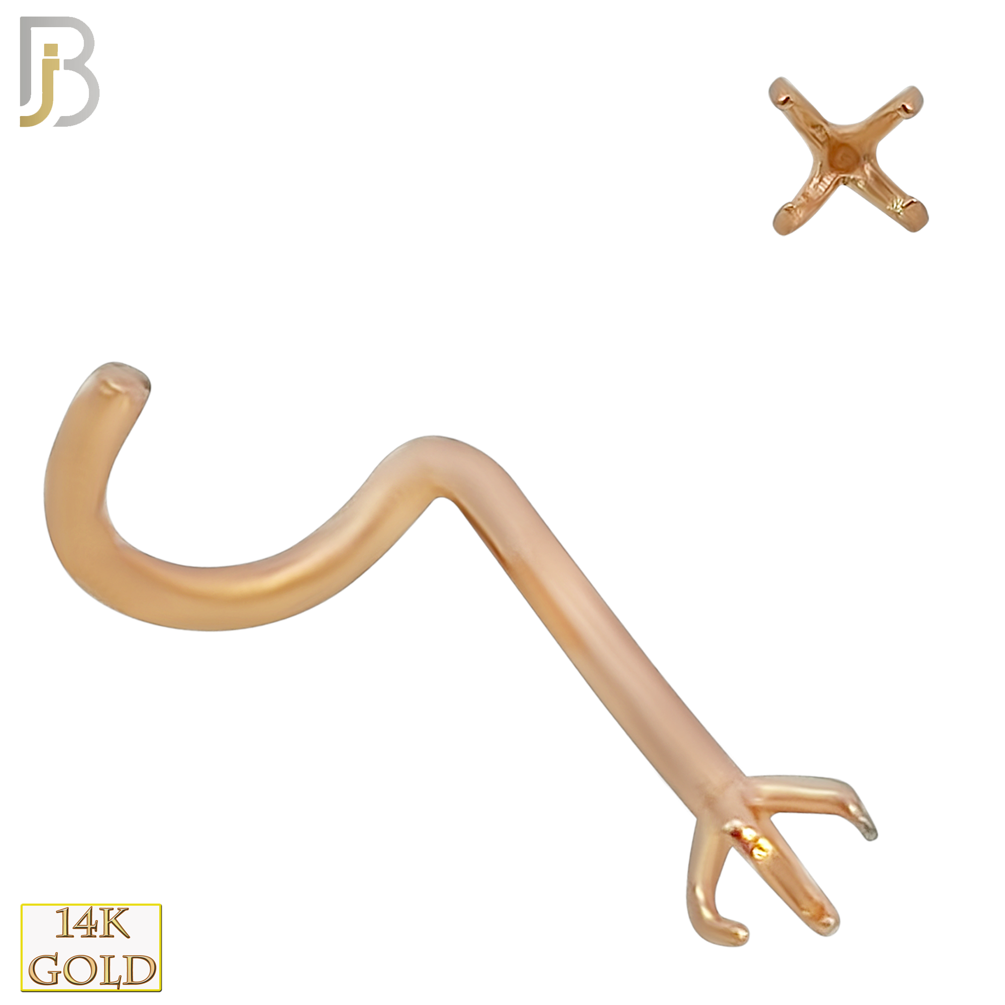 14-NR03R-20 - 20g Thickness 14k Solid Rose Gold Prong Setting Nose Screw, Cork Screw Mounting Only image 3