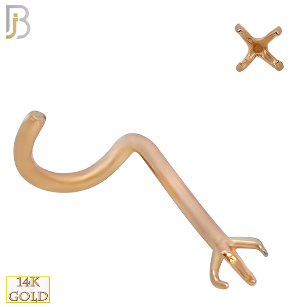14-NR03R-20 - 20g Thickness 14k Solid Rose Gold Prong Setting Nose Screw, Cork Screw Mounting Only image 3