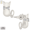 925-ES202 - Push Back - .925 Sterling Silver Cat Design Earring Stud with Clear Zircon image 1