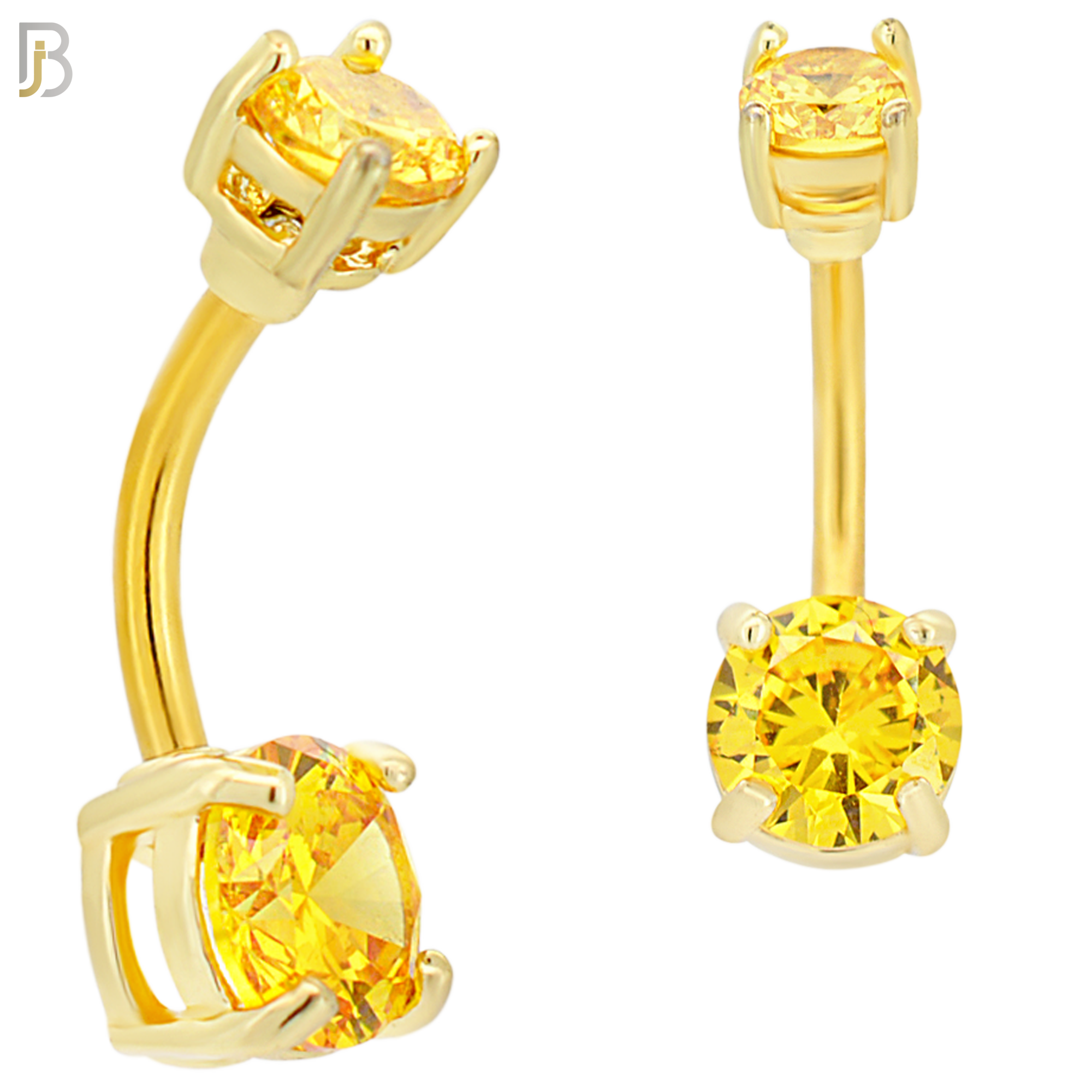 NB04G - 316L Stainless Steel Plated Round Prong Setting Zircon  Banana Belly Navel Ring (PACK OF 6) image