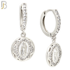 ES501 - 316L Stainless Steel Dangling Round Virgin Mary Huggies Earrings image 1