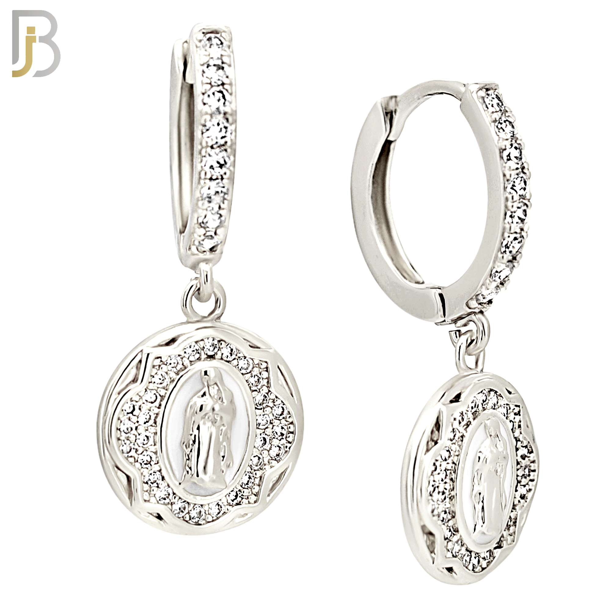 ES501 - 316L Stainless Steel Dangling Round Virgin Mary Huggies Earrings image 1