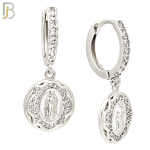 ES501 - 316L Stainless Steel Dangling Round Virgin Mary Huggies Earrings image 1