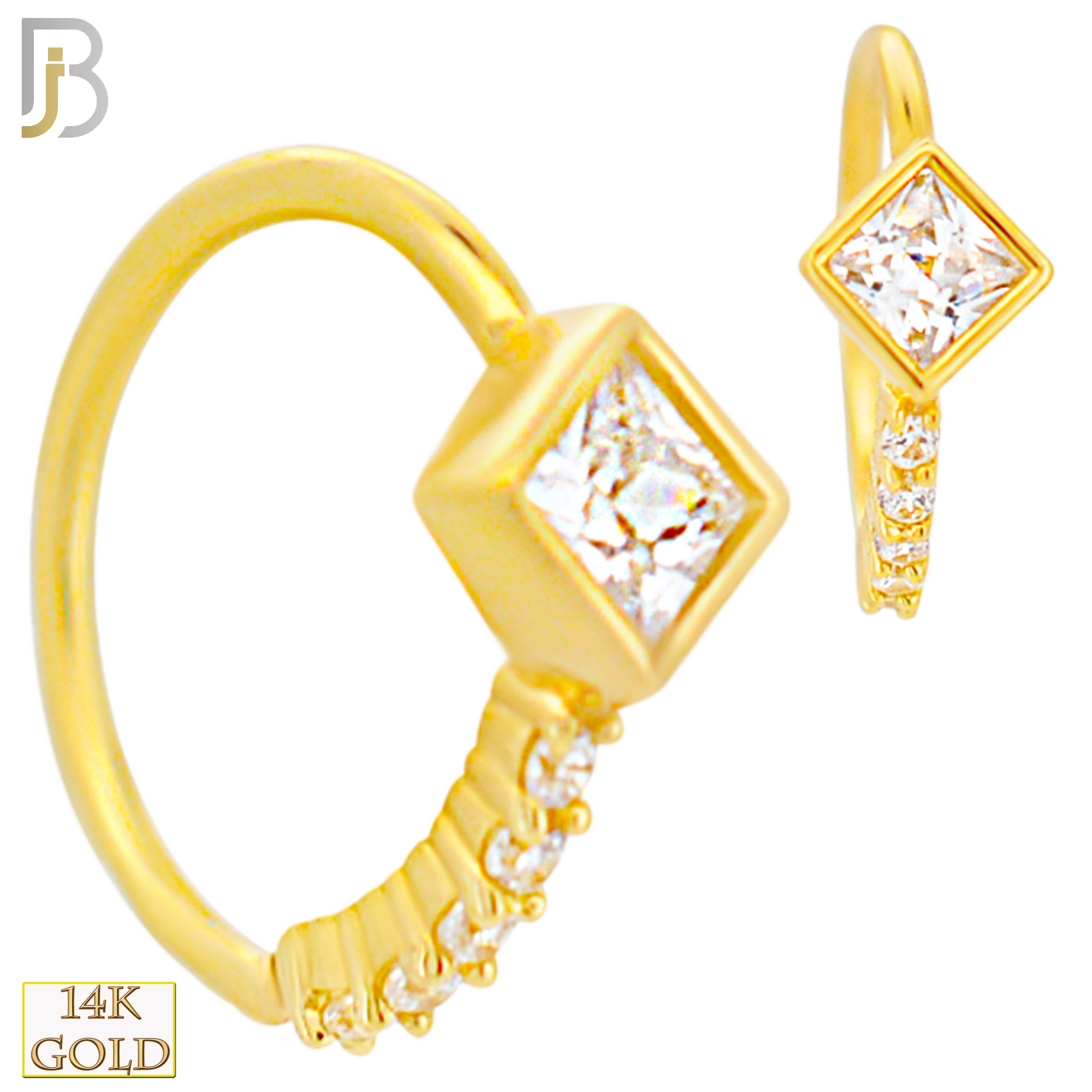 14-CT116 - 14K Yellow Gold Square Shaped CZ in Bezel Setting with Line of CZ image 0