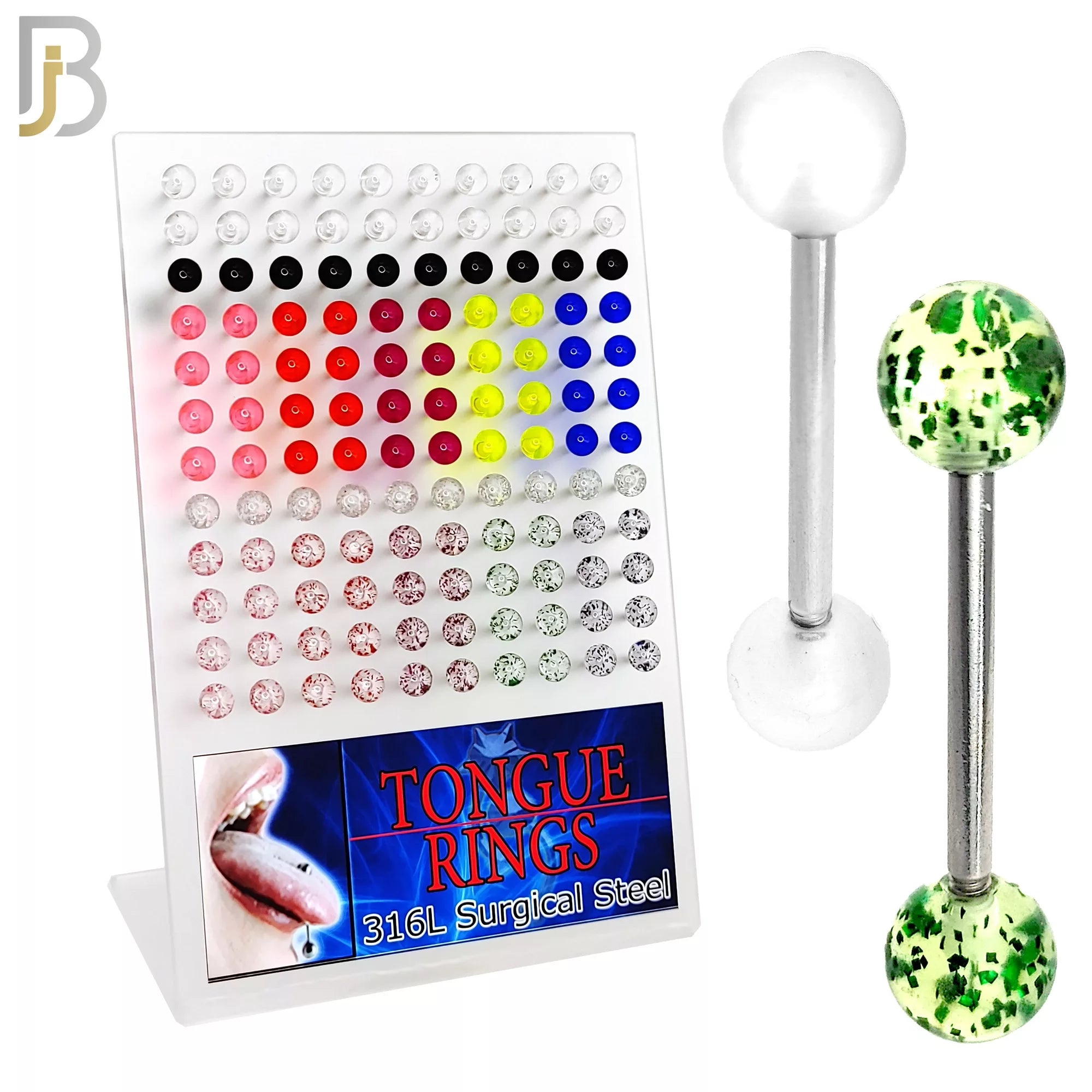 PK-BB03TCG - 316L Surgical Steel Barbell with Transparent/Glitter Acrylic Ball Screw External Threaded Pack of 120 image 0