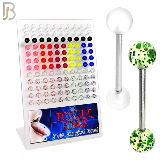 PK-BB03TCG - 316L Surgical Steel Barbell with Transparent/Glitter Acrylic Ball Screw External Threaded Pack of 120 image 0