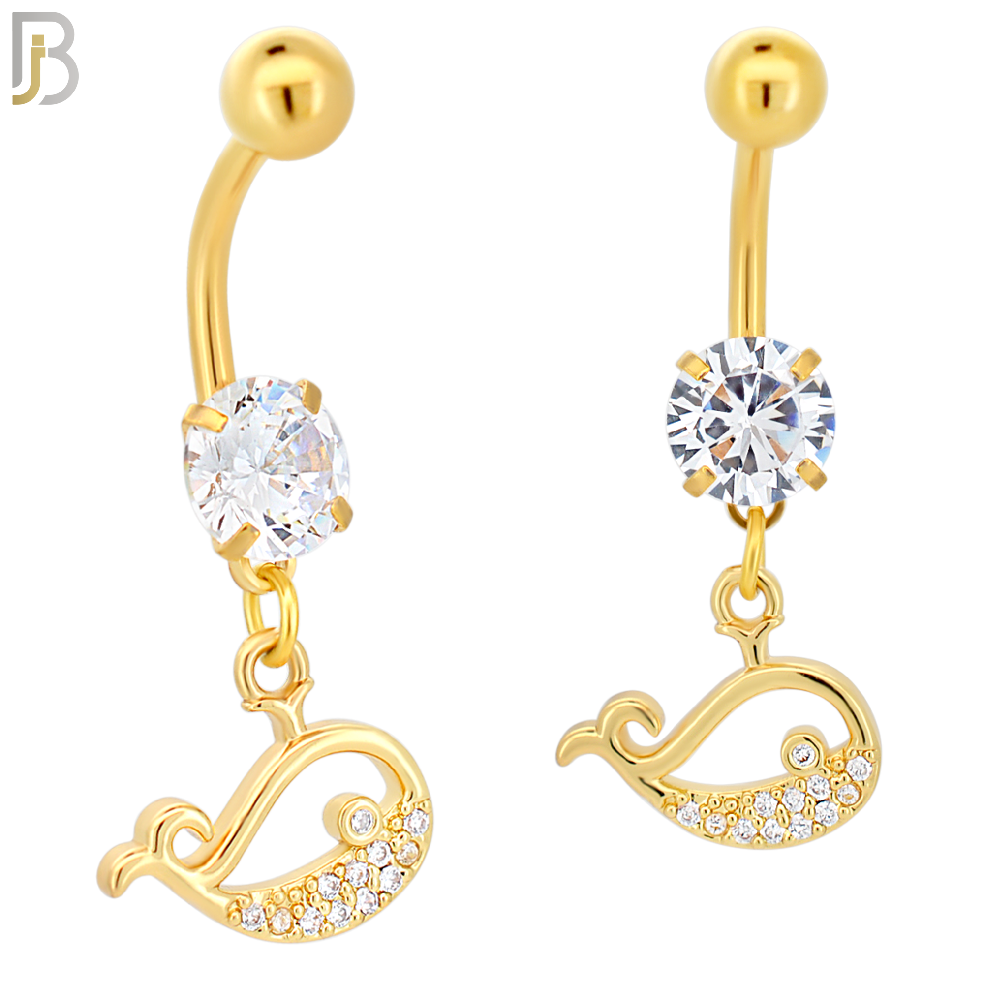 N087  - 316L Stainless Steel Dangling Blue Whale with CZ Belly Ring image 2