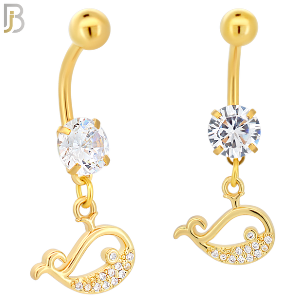 N087  - 316L Stainless Steel Dangling Blue Whale with CZ Belly Ring image 2