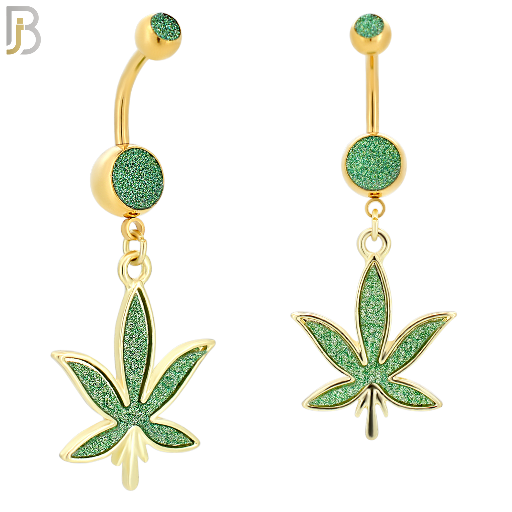 N002 - 316L Stainless Steel Dangling Marijuana Leaf Sandpaper Design Belly Ring with 4mm Screw Ball image 4