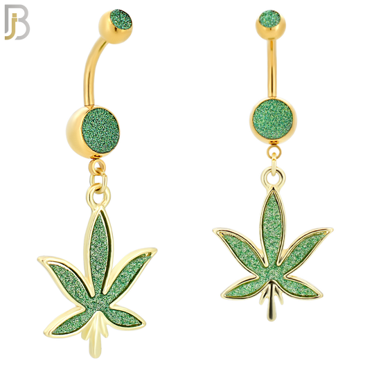 N002 - 316L Stainless Steel Dangling Marijuana Leaf Sandpaper Design Belly Ring with 4mm Screw Ball image 4