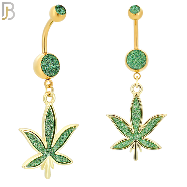 N002 - 316L Stainless Steel Dangling Marijuana Leaf Sandpaper Design Belly Ring with 4mm Screw Ball image 4