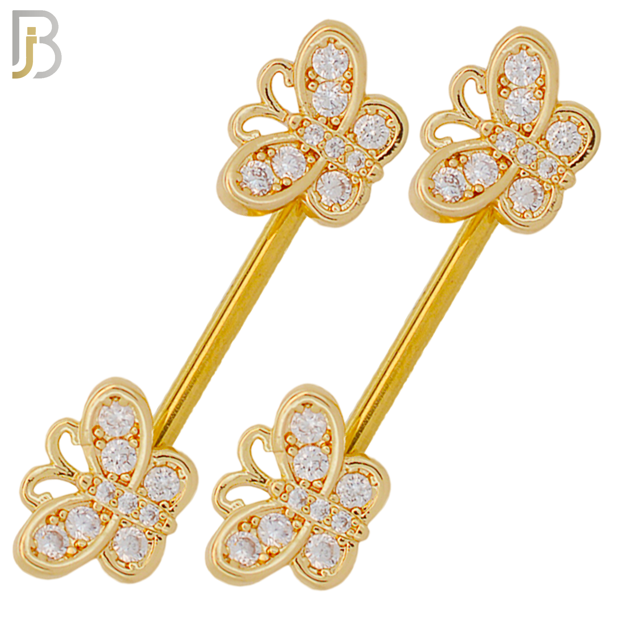 NP62- 316L Surgical Steel Butterfly with Clear CZ Design Externally Threaded Nipple Rings (Sold as Pair) image 1