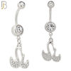 N0133 - 316L Stainless Steel Dangling Swan Design Zircon Belly Ring and 5mm Screw Ball image 1