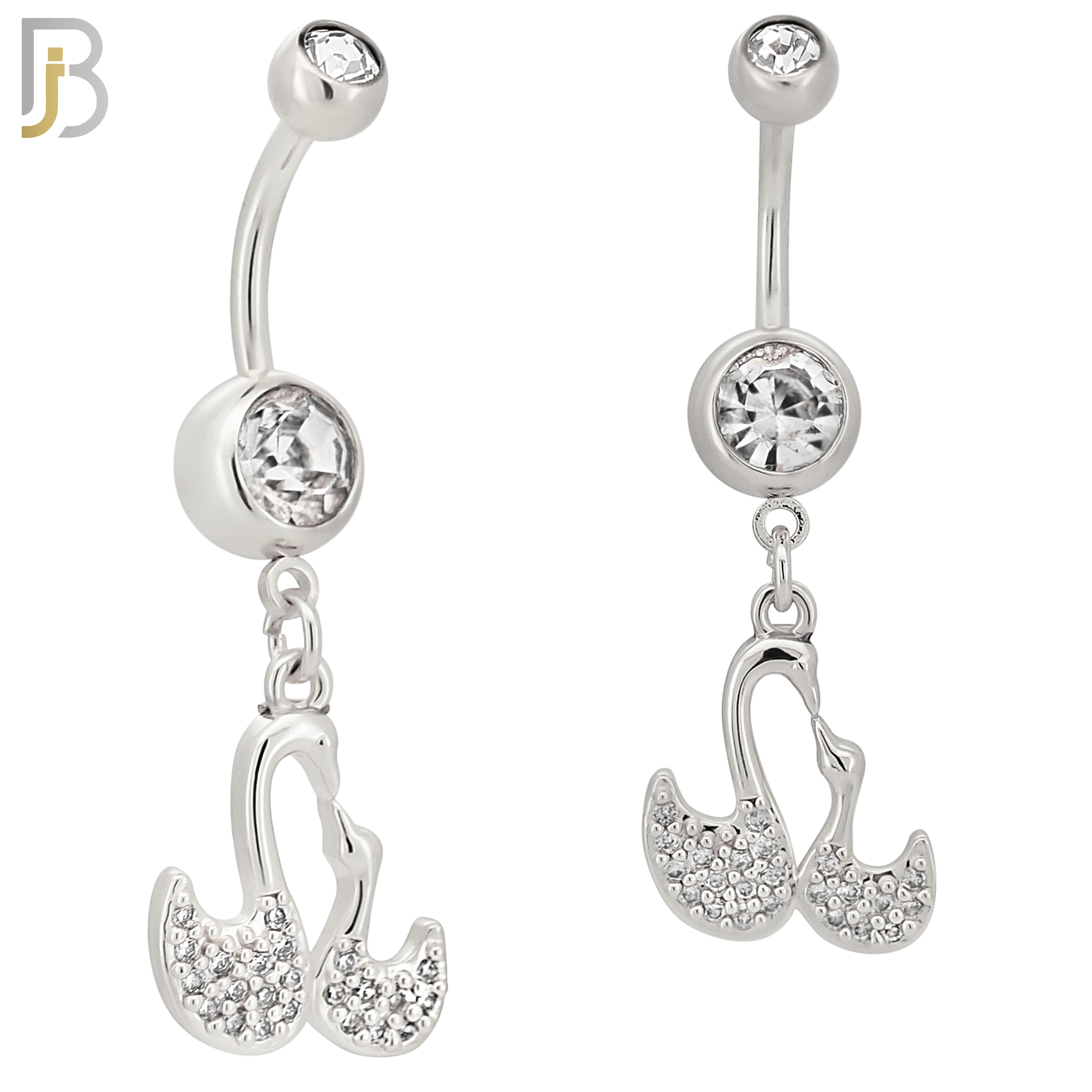 N0133 - 316L Stainless Steel Dangling Swan Design Zircon Belly Ring and 5mm Screw Ball image 1