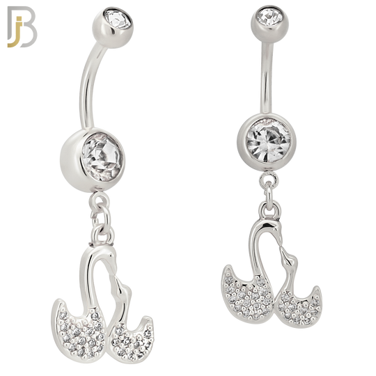 N0133 - 316L Stainless Steel Dangling Swan Design Zircon Belly Ring and 5mm Screw Ball image 1