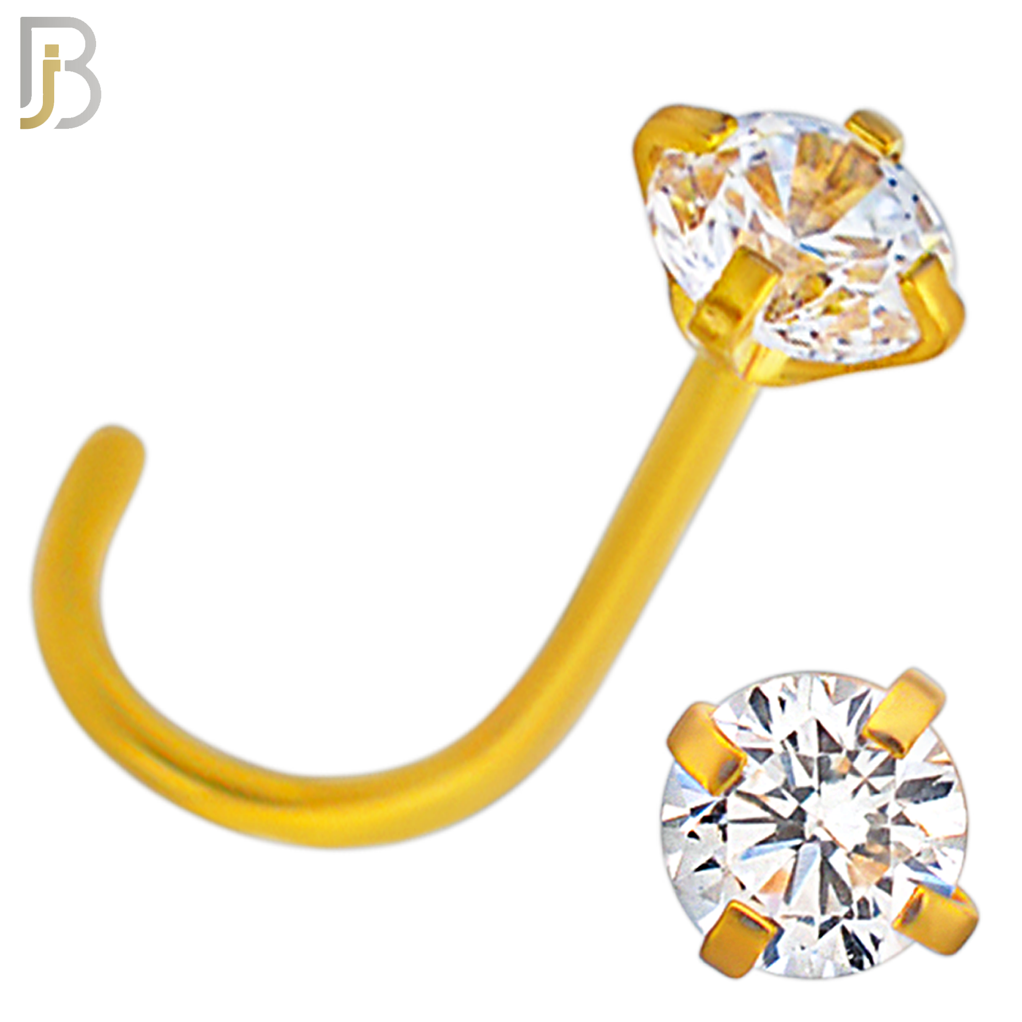 NR03G - 316L Surgical Steel Gold Plated Nose CorkScrew  Prong Set Zircon Round Nose Ring (PACK OF 6) image 5
