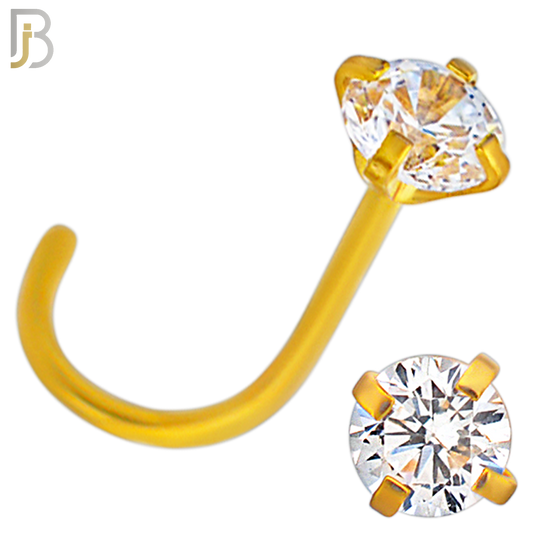 NR03G - 316L Surgical Steel Gold Plated Nose CorkScrew  Prong Set Zircon Round Nose Ring (PACK OF 6) image 5
