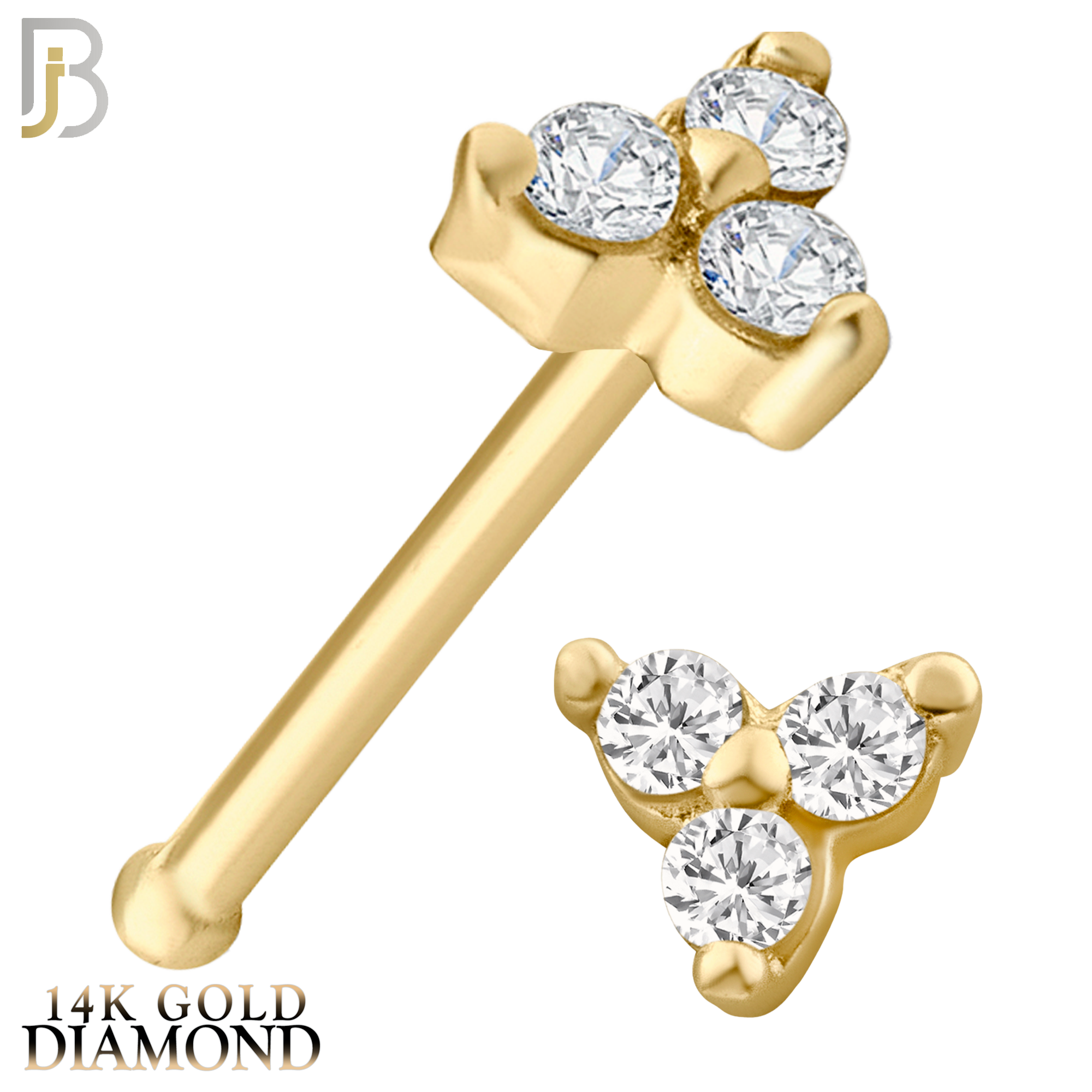 14-NR20BYD - 14k Yellow Gold Prong Setting Three Stone Triangle Shape Nose Bone with SI1 Diamonds image 0