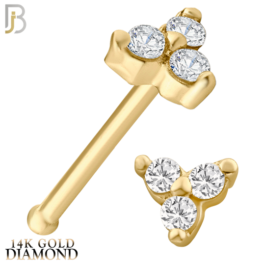 14-NR20BYD - 14k Yellow Gold Prong Setting Three Stone Triangle Shape Nose Bone with SI1 Diamonds image 0