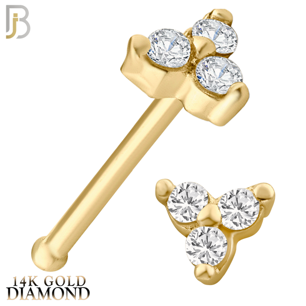 14-NR20BYD - 14k Yellow Gold Prong Setting Three Stone Triangle Shape Nose Bone with SI1 Diamonds image 0