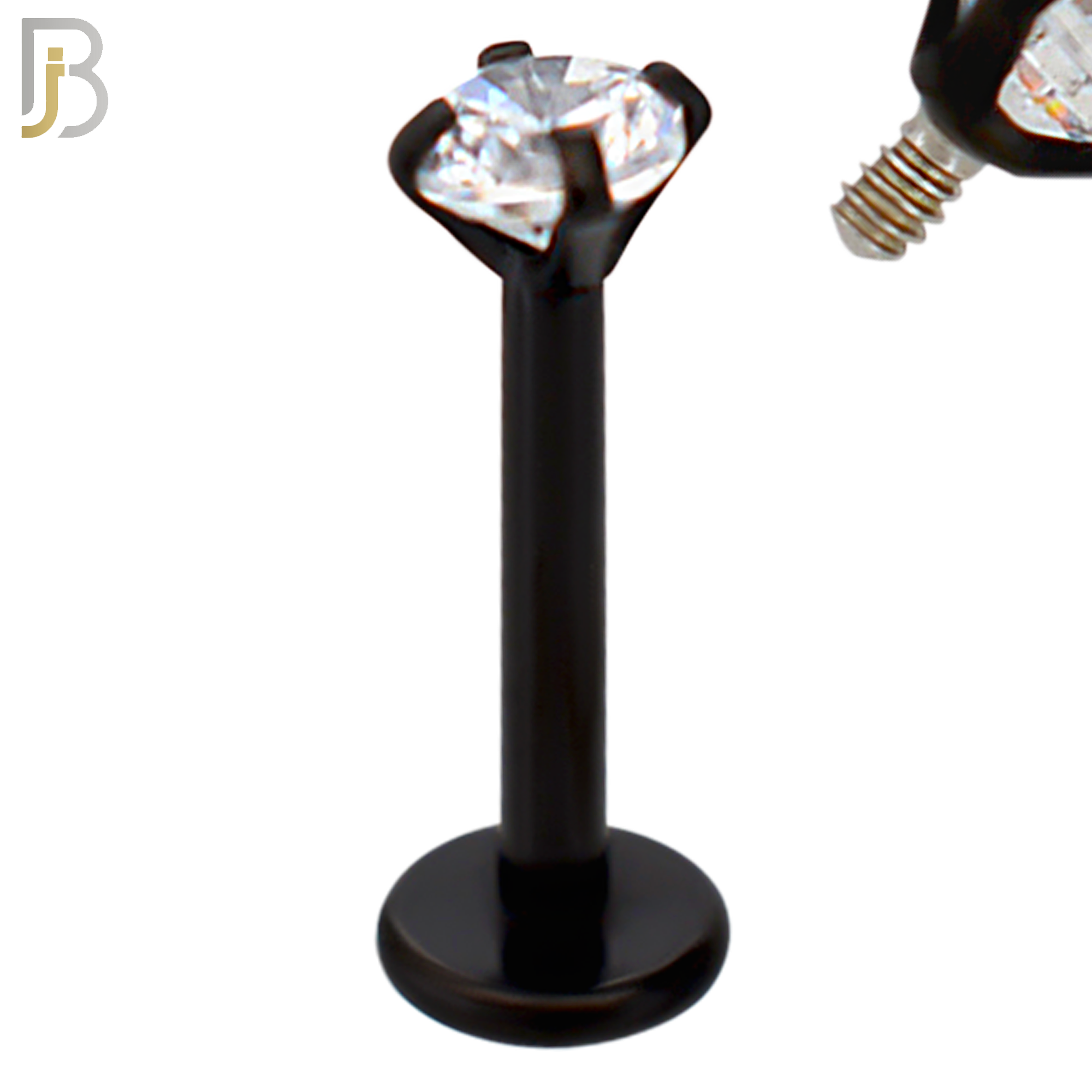 LB14KC16 - 16g Thickness 316L Surgical Steel Black Plated Bar Prong Setting  Zircon Internally Threaded Labret (PACK OF 6) image 3