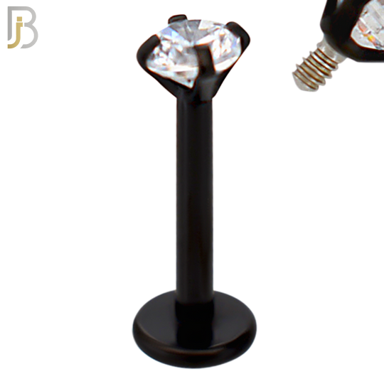 LB14KC16 - 16g Thickness 316L Surgical Steel Black Plated Bar Prong Setting  Zircon Internally Threaded Labret (PACK OF 6) image 3