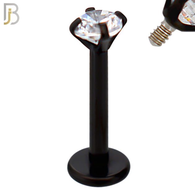 LB14KC16 - 16g Thickness 316L Surgical Steel Black Plated Bar Prong Setting  Zircon Internally Threaded Labret (PACK OF 6) image 3