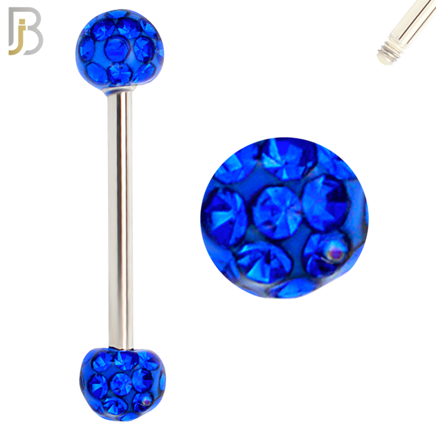 BB68 - 316L Surgical Steel Barbell with  Oil Coated Multi Cubic Zirconia Ball (Pack of 4) image 4
