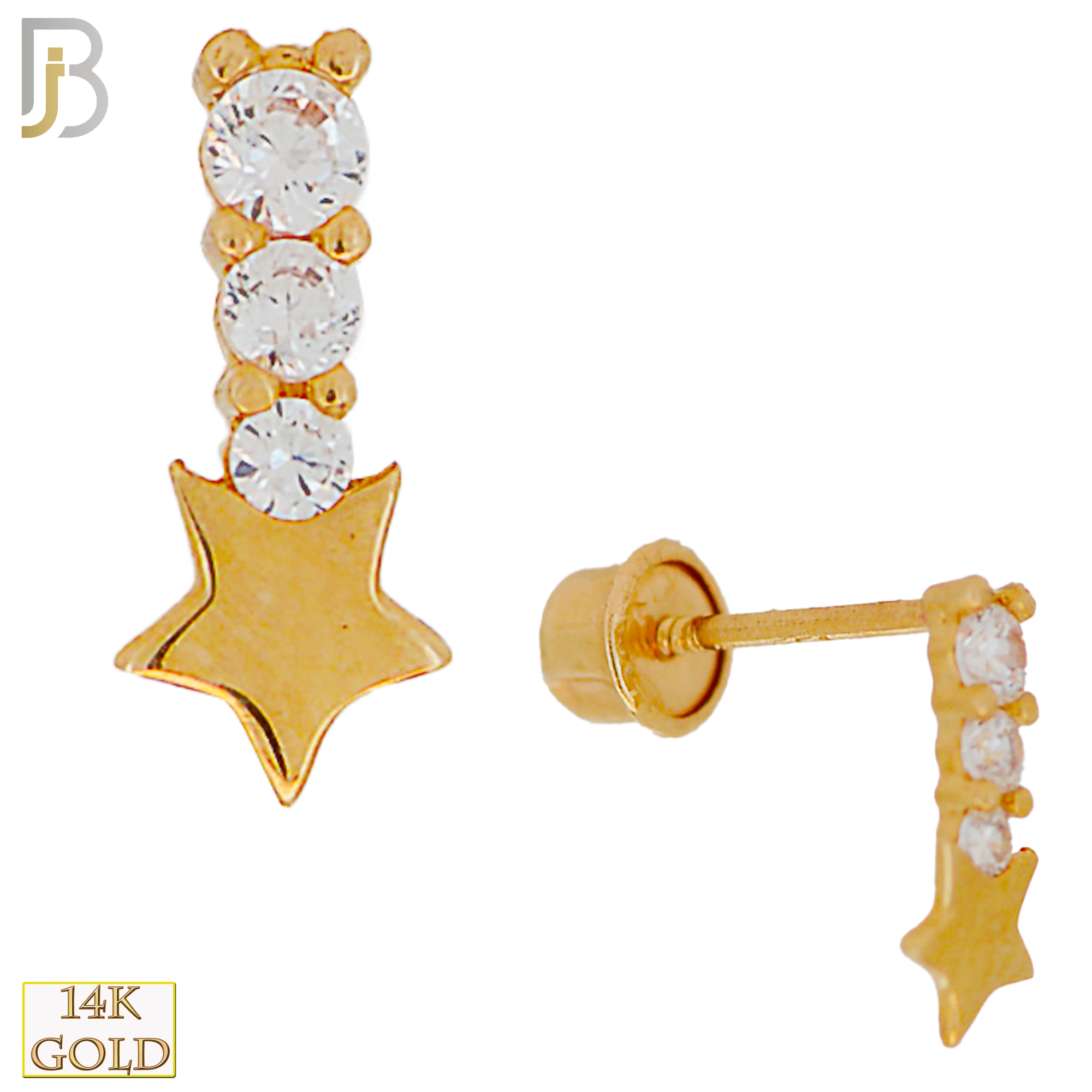 14-ES82 - 14k Solid Gold Falling Star with CZ Stud Earrings image 0