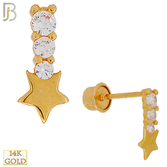 14-ES82 - 14k Solid Gold Falling Star with CZ Stud Earrings image 0