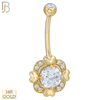14-NB04 - 14k Solid Gold Banana Belly Ring with 4 Heart Square image 0