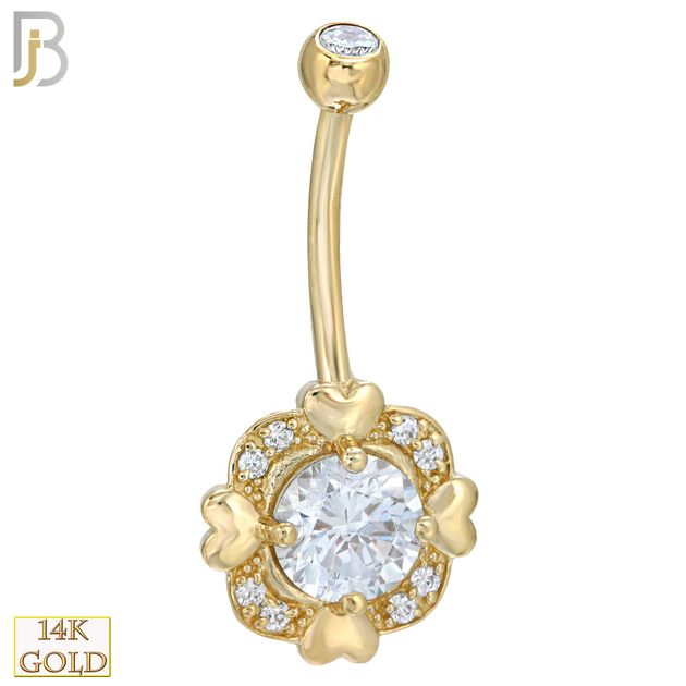 14-NB04 - 14k Solid Gold Banana Belly Ring with 4 Heart Square image 0