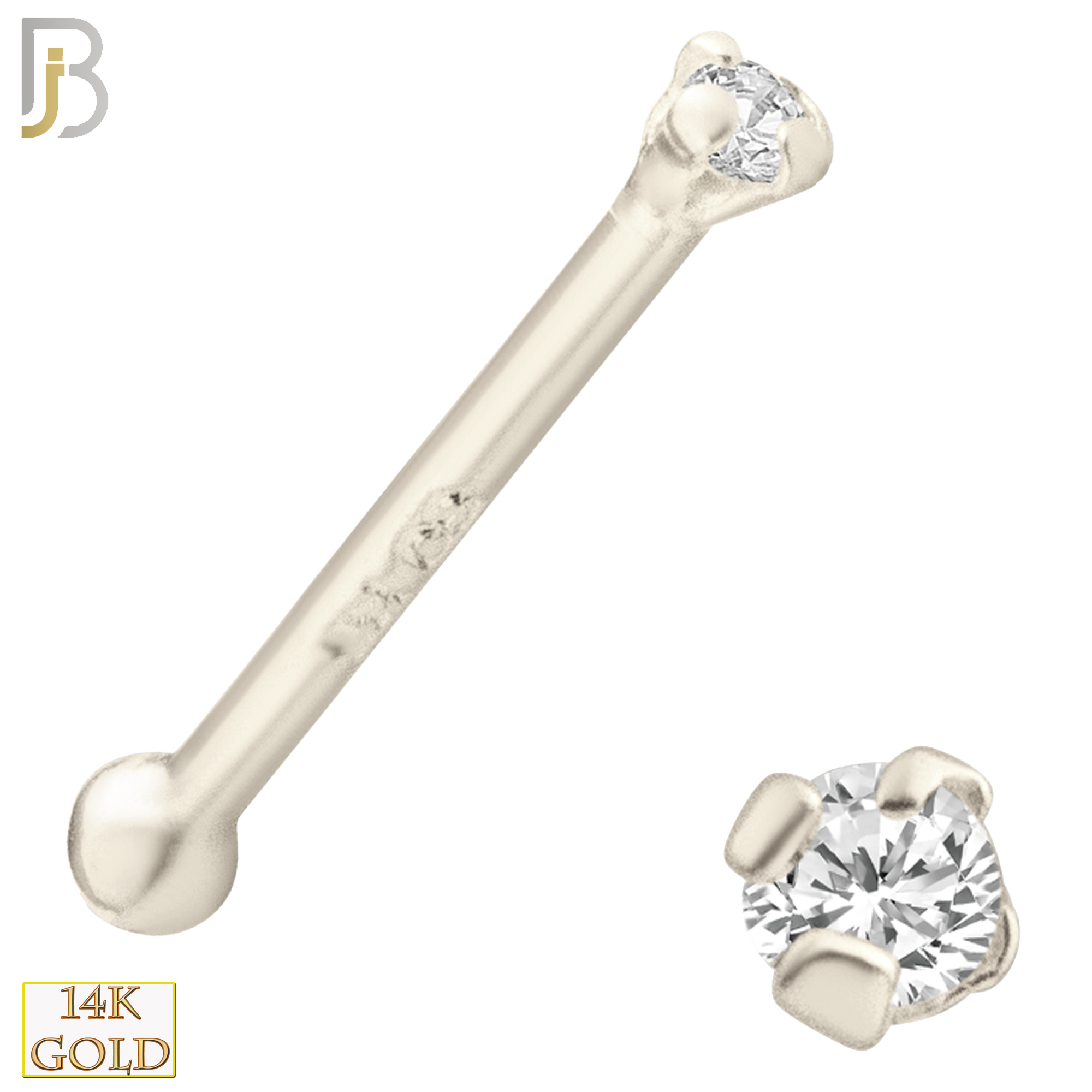 14-NR01CW-22 - 14k Solid White Gold 22g Prong Setting  Round Cubic Zircona Nose Bone image 1