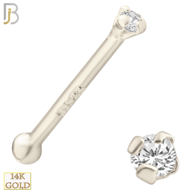 14-NR01CW-22 - 14k Solid White Gold 22g Prong Setting  Round Cubic Zircona Nose Bone image 1