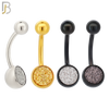 PK-NB02M - 316L Surgical Steel Screw Bezel Setting Sandpaper Ball Banana Belly Ring Pack of 40 image 1