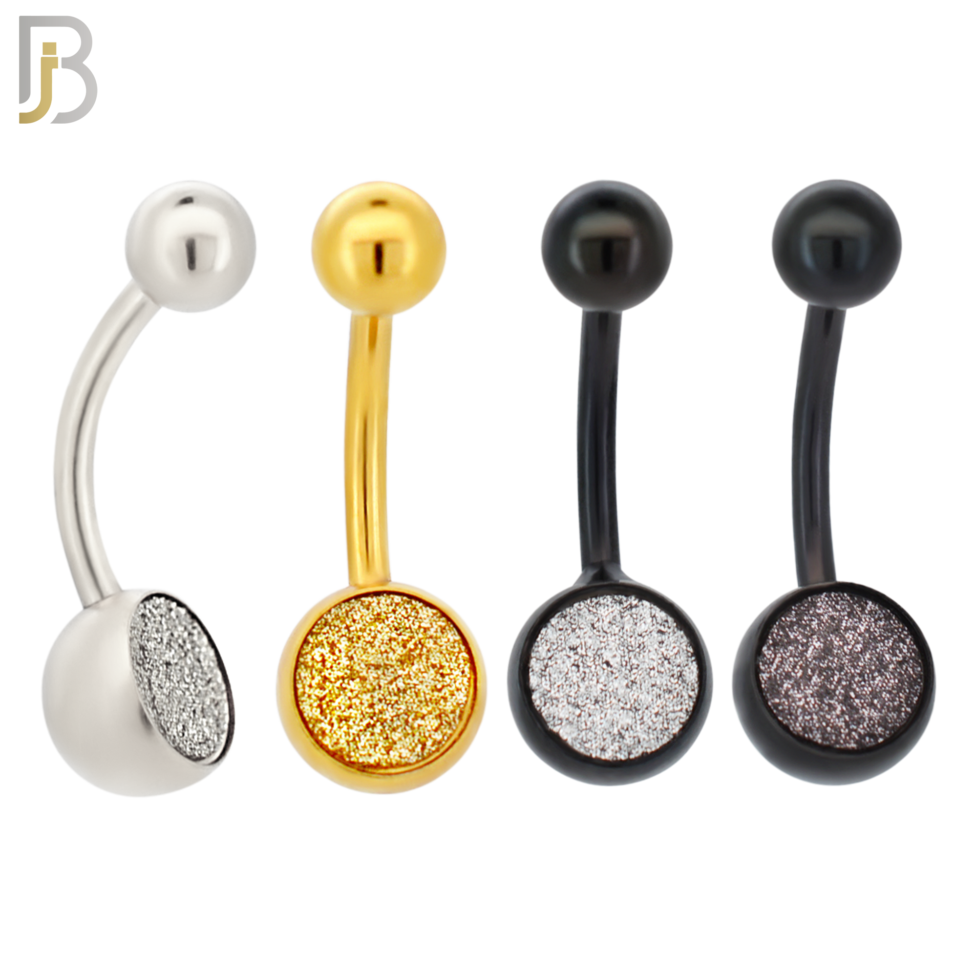 PK-NB02M - 316L Surgical Steel Screw Bezel Setting Sandpaper Ball Banana Belly Ring Pack of 40 image 1