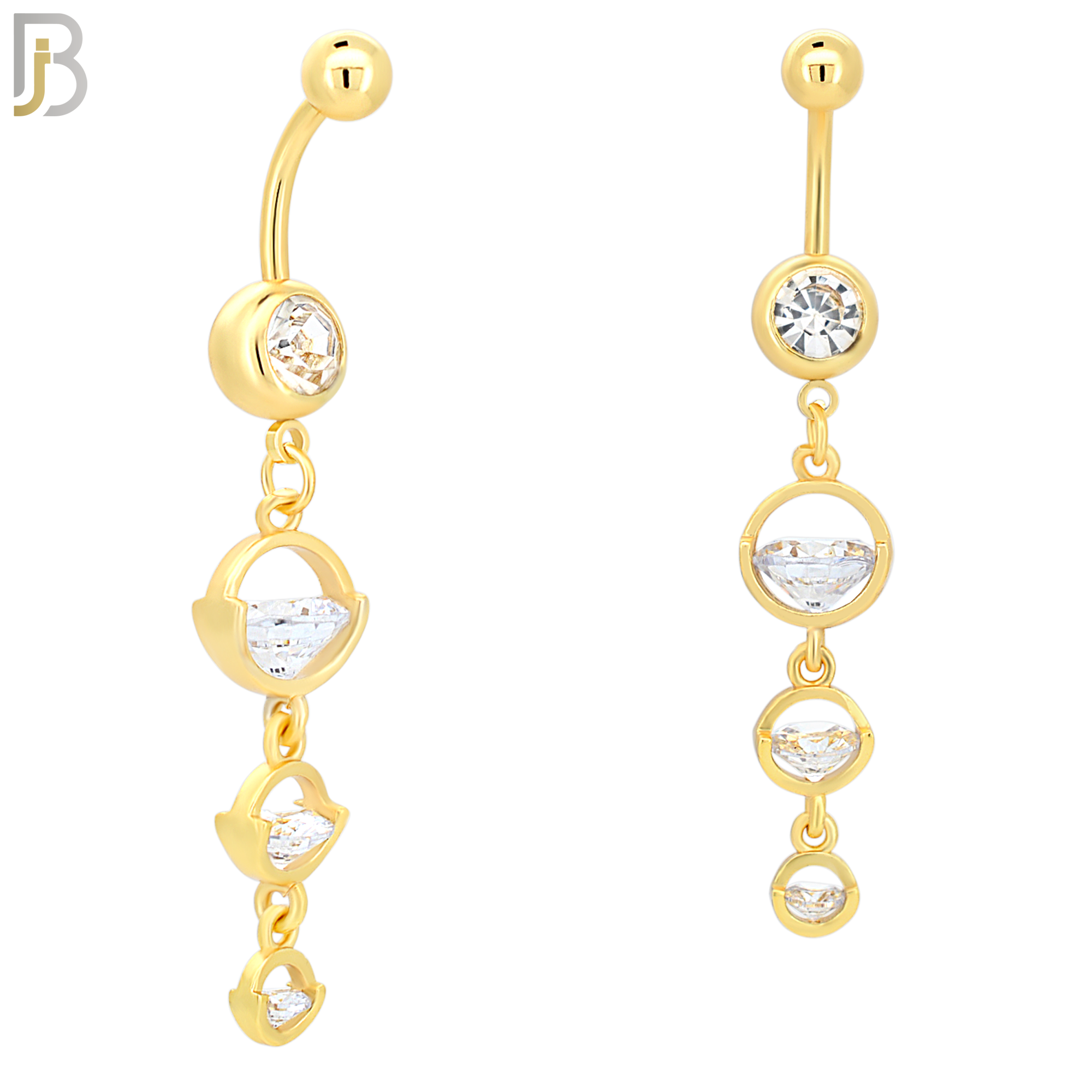 N036 - 316L Stainless Steel Dangling Triple Round  Zircon Design Belly Ring with 4mm Screw Ball image 2