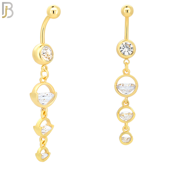 N036 - 316L Stainless Steel Dangling Triple Round  Zircon Design Belly Ring with 4mm Screw Ball image 2