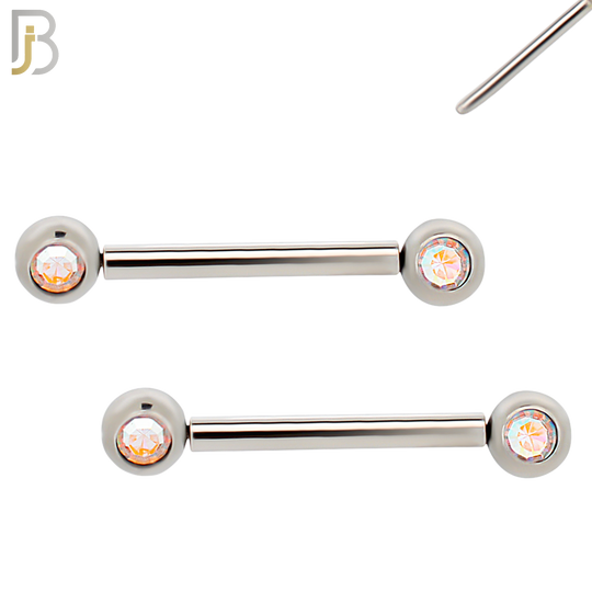 NP16S - 316L Surgical Steel  Push In Round Bezel Zircon Nipple Ring Piercing image