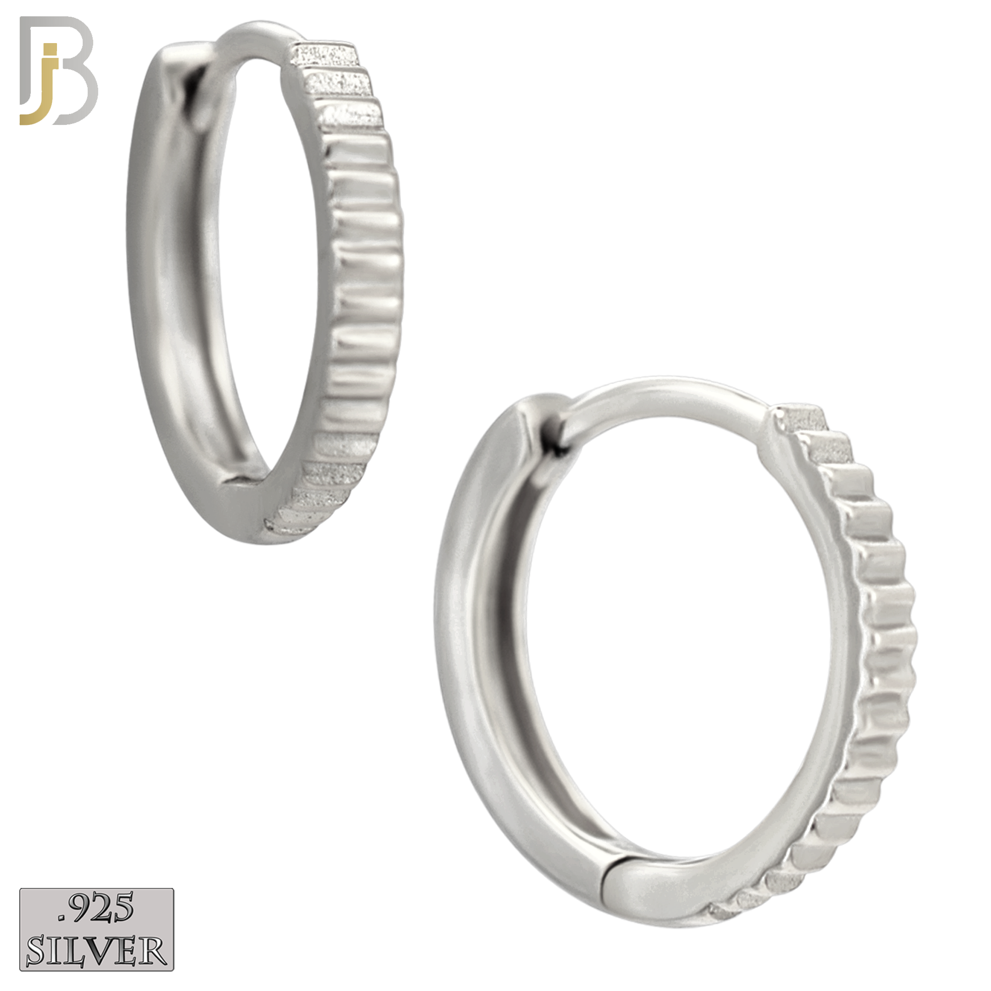 925-ES451 - 925 Sterling Silver Reeded Edge Huggies Hoop Earrings image 1