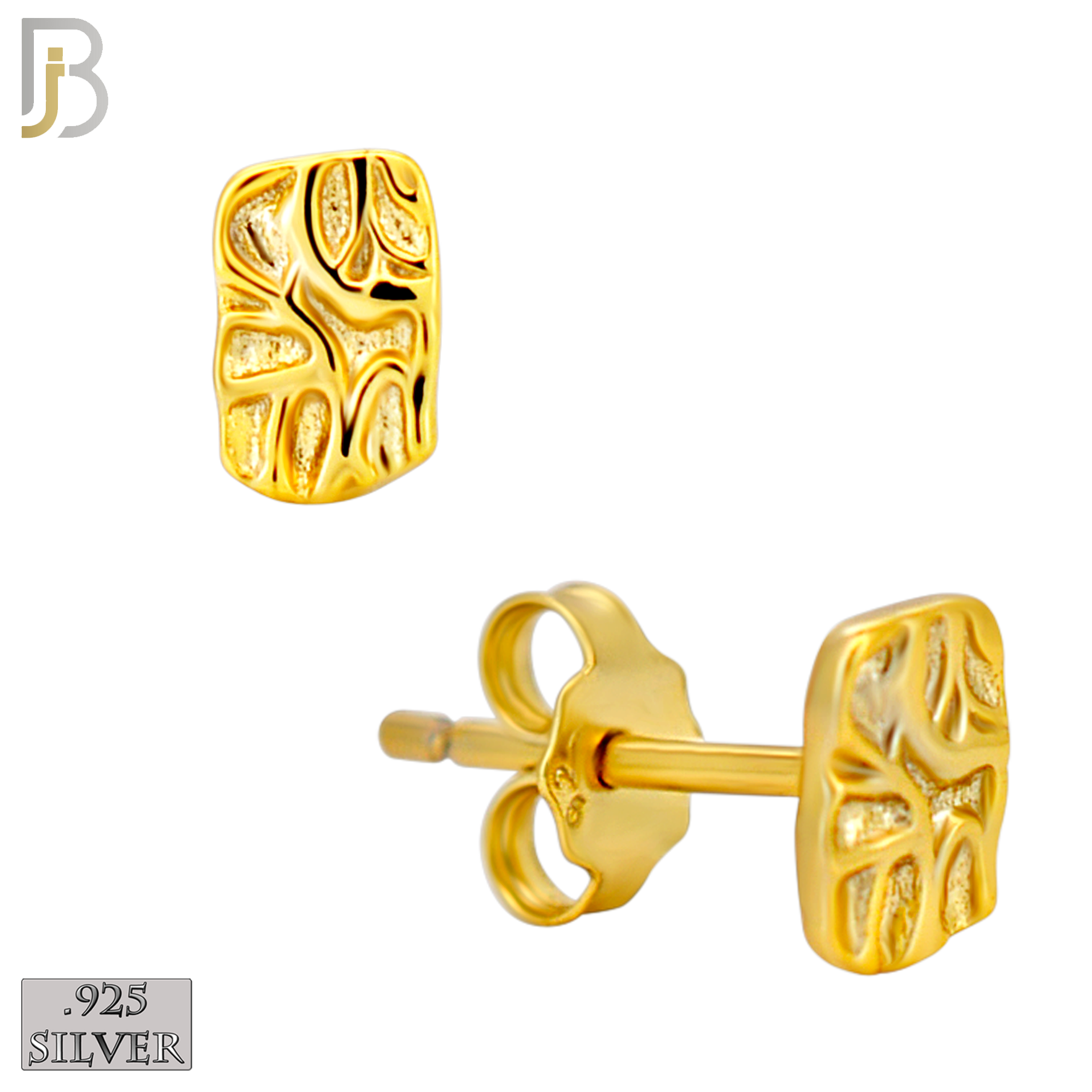 925-ES518 - 925 Sterling Silver Flat (Thin) Rectangle Nugget Push Back Earrings image 1