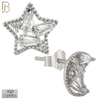925-ES362 - 925 Sterling Silver Star and Moon with CZ Mismatched Stud Earrings image 1